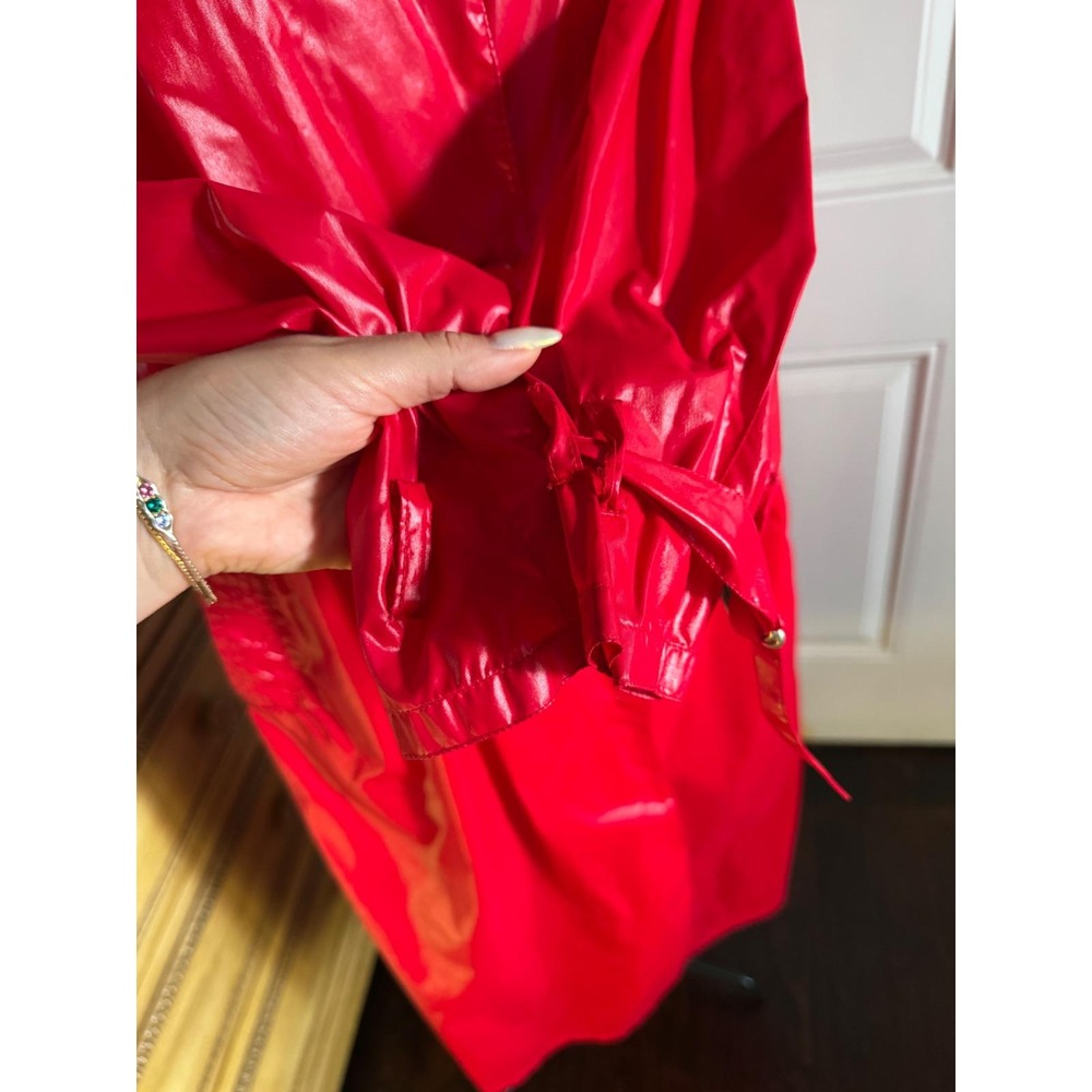 Vintage Cuddlecoat New York Red High Shine Trench Coat Mandarin Collar Belted - Picture 7 of 8